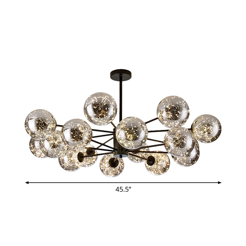 Global Pendant Chandelier Modernist Smoke Grey Glass LED Black Suspension Light with Inner Glowing String Clearhalo 'Ceiling Lights' 'Chandeliers' 'Modern Chandeliers' 'Modern' Lighting' 2025862
