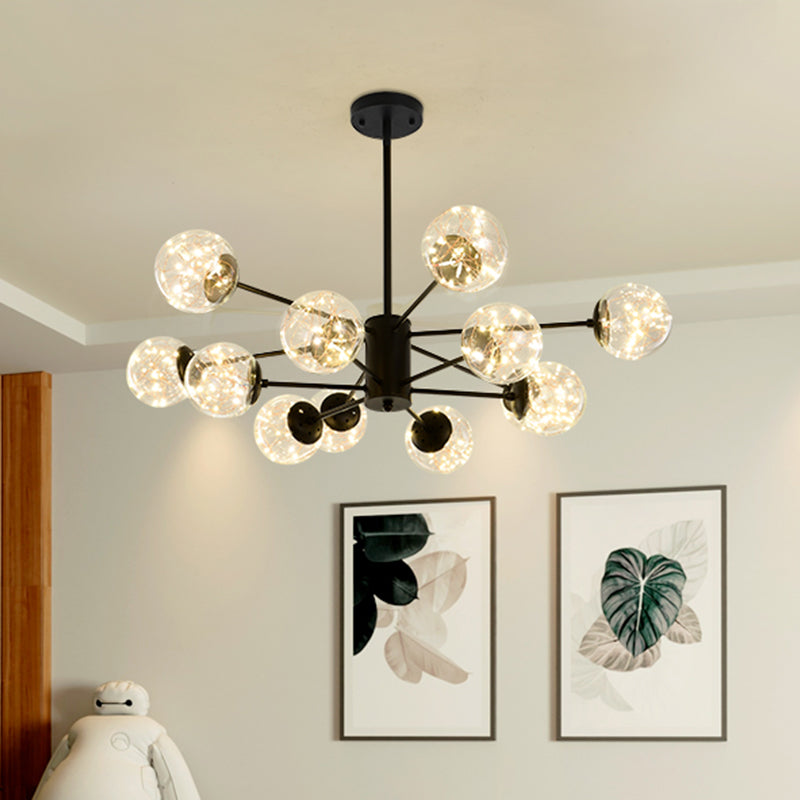 Round Hanging Chandelier Minimal Starry LED Glass Pendant Light Fixture with Radial Design 12 Black Clearhalo 'Ceiling Lights' 'Chandeliers' 'Modern Chandeliers' 'Modern' Lighting' 2025865