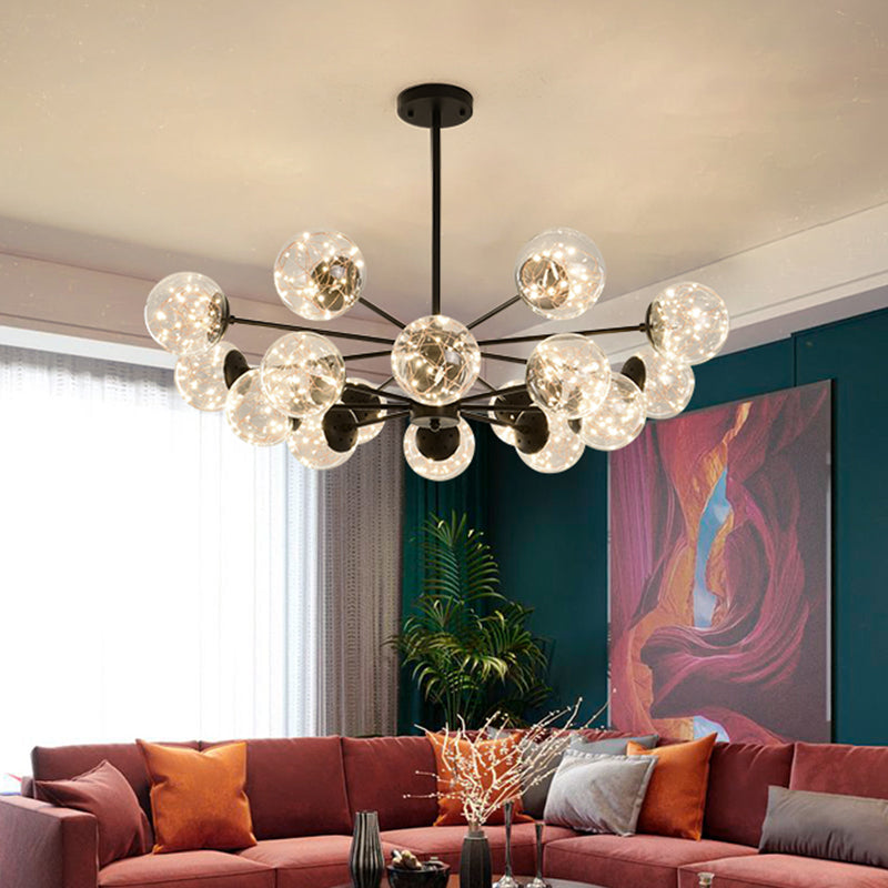 Round Hanging Chandelier Minimal Starry LED Glass Pendant Light Fixture with Radial Design 16 Black Clearhalo 'Ceiling Lights' 'Chandeliers' 'Modern Chandeliers' 'Modern' Lighting' 2025874