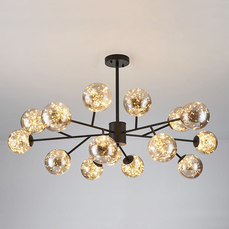 Minimalist Ball Chandelier Lighting Cognac Glass Starry LED Bedroom Hanging Pendant Light Clearhalo 'Ceiling Lights' 'Chandeliers' 'Modern Chandeliers' 'Modern' Lighting' 2025902