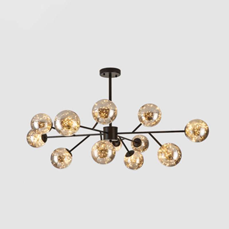 Minimalist Ball Chandelier Lighting Cognac Glass Starry LED Bedroom Hanging Pendant Light Clearhalo 'Ceiling Lights' 'Chandeliers' 'Modern Chandeliers' 'Modern' Lighting' 2025904