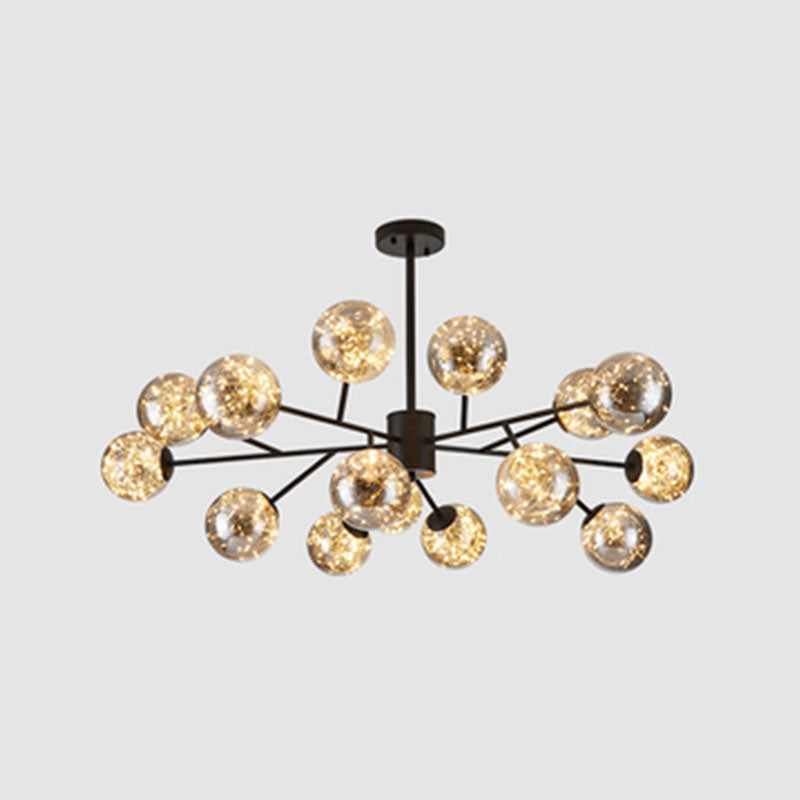 Minimalist Ball Chandelier Lighting Cognac Glass Starry LED Bedroom Hanging Pendant Light Clearhalo 'Ceiling Lights' 'Chandeliers' 'Modern Chandeliers' 'Modern' Lighting' 2025908