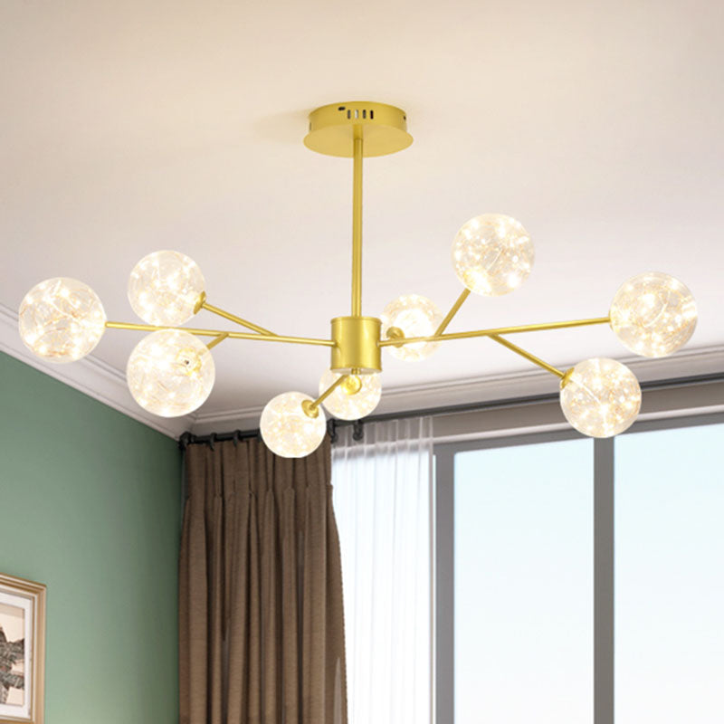 Gold Spherical Ceiling Chandelier Modern Style Clear Glass LED Starry Pendant Light Kit 9 Gold Clearhalo 'Ceiling Lights' 'Chandeliers' 'Glass shade' 'Glass' 'Modern Chandeliers' 'Modern' Lighting' 2025976