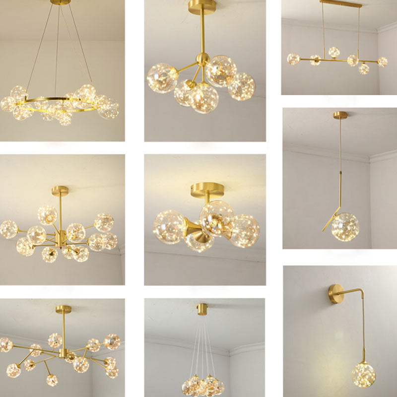 Starburst Pendulum Light Minimalist Metal Living Room LED Chandelier Lamp with Bubble Shade in Gold Clearhalo 'Ceiling Lights' 'Chandeliers' 'Modern Chandeliers' 'Modern' Lighting' 2025992