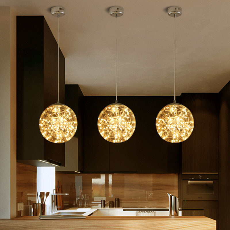 LED Kitchen Flush Mount Light Simple Stainless-Steel Starry Ceiling Lighting with Global Glass Shade Clearhalo 'Ceiling Lights' 'Close To Ceiling Lights' 'Close to ceiling' 'Flush mount' Lighting' 2026000