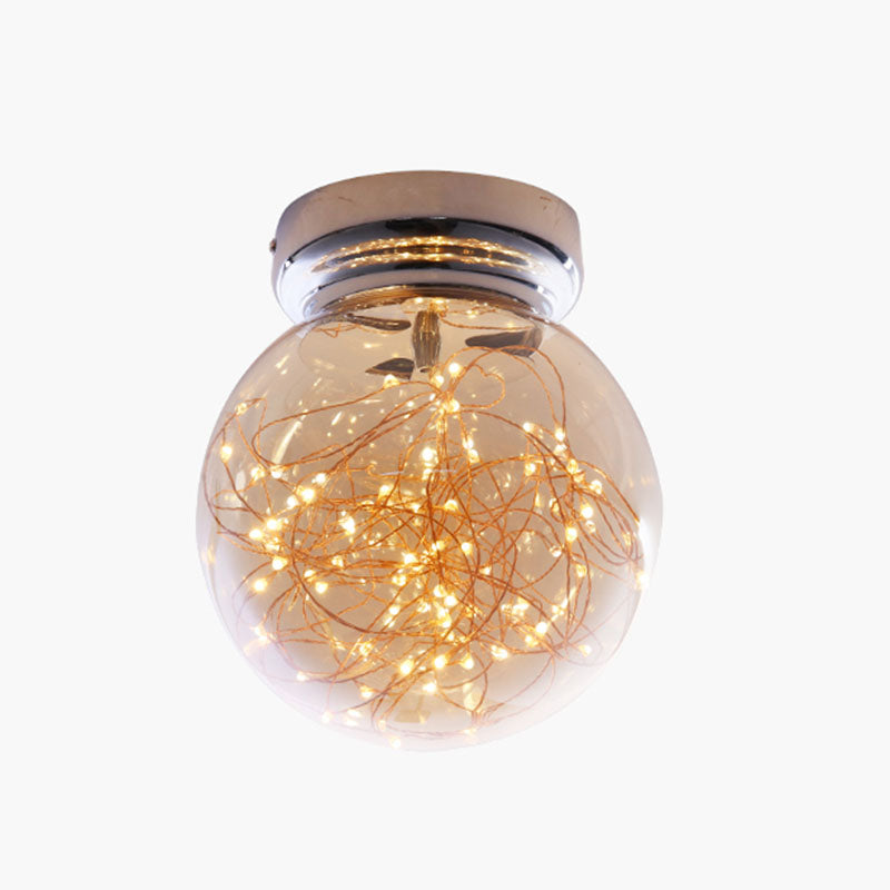 LED Kitchen Flush Mount Light Simple Stainless-Steel Starry Ceiling Lighting with Global Glass Shade Clearhalo 'Ceiling Lights' 'Close To Ceiling Lights' 'Close to ceiling' 'Flush mount' Lighting' 2026012