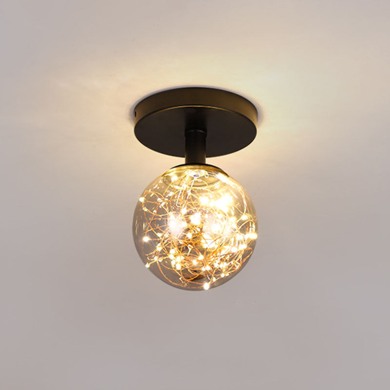 Glass Spherical Flush Mount Lamp Minimalistic LED Close to Ceiling Light for Porch Smoke Gray B Clearhalo 'Ceiling Lights' 'Close To Ceiling Lights' 'Close to ceiling' 'Flush mount' Lighting' 2026023