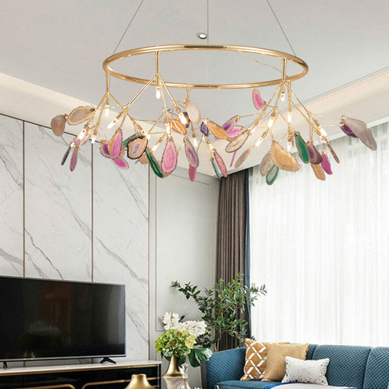Leaf Agate Pendant Chandelier Modernist LED Gold Hanging Light Fixture for Living Room Clearhalo 'Ceiling Lights' 'Chandeliers' 'Modern Chandeliers' 'Modern' Lighting' 2026314
