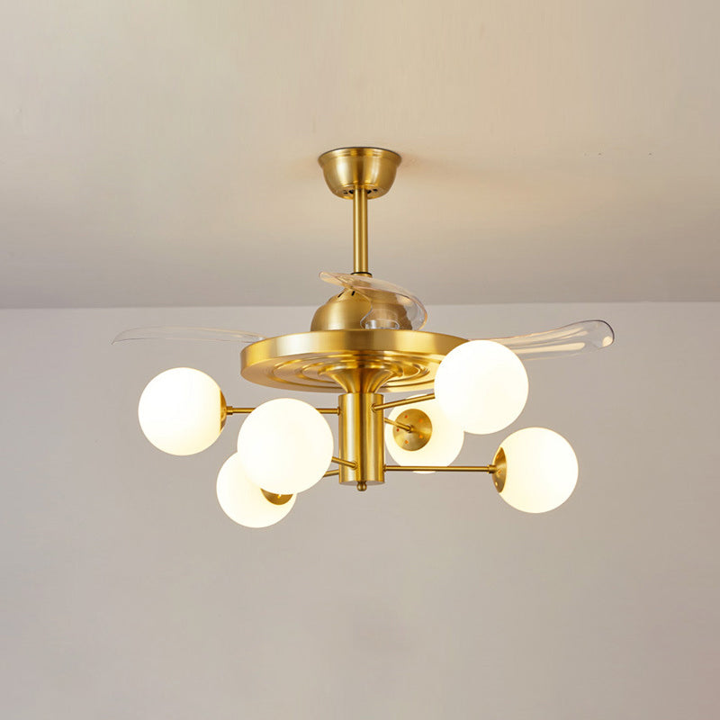 Leaf Acrylic Hanging Fan Light Modern LED Semi Flush Mount for Living Room, 3 Blades 6.0 Gold Clearhalo 'Ceiling Fans with Lights' 'Ceiling Fans' 'Modern Ceiling Fans' 'Modern' Lighting' 2026431