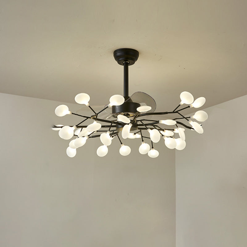 Leaf Acrylic Hanging Fan Light Modern LED Semi Flush Mount for Living Room, 3 Blades 42.0 Black Clearhalo 'Ceiling Fans with Lights' 'Ceiling Fans' 'Modern Ceiling Fans' 'Modern' Lighting' 2026433