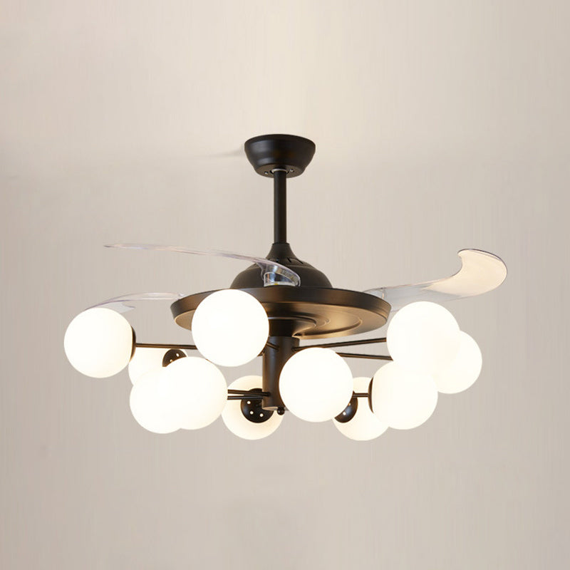 Leaf Acrylic Hanging Fan Light Modern LED Semi Flush Mount for Living Room, 3 Blades 12.0 Black Clearhalo 'Ceiling Fans with Lights' 'Ceiling Fans' 'Modern Ceiling Fans' 'Modern' Lighting' 2026435