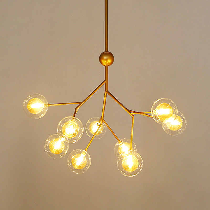 Simplicity LED Chandelier Lamp Bubble Pendant Lighting with Dual Glass Shade for Living Room 9 Gold Clearhalo 'Ceiling Lights' 'Chandeliers' 'Modern Chandeliers' 'Modern' Lighting' 2026461