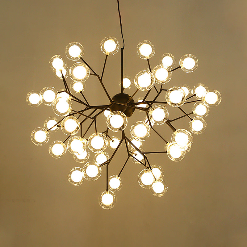 Simplicity LED Chandelier Lamp Bubble Pendant Lighting with Dual Glass Shade for Living Room 54 Black Clearhalo 'Ceiling Lights' 'Chandeliers' 'Modern Chandeliers' 'Modern' Lighting' 2026464
