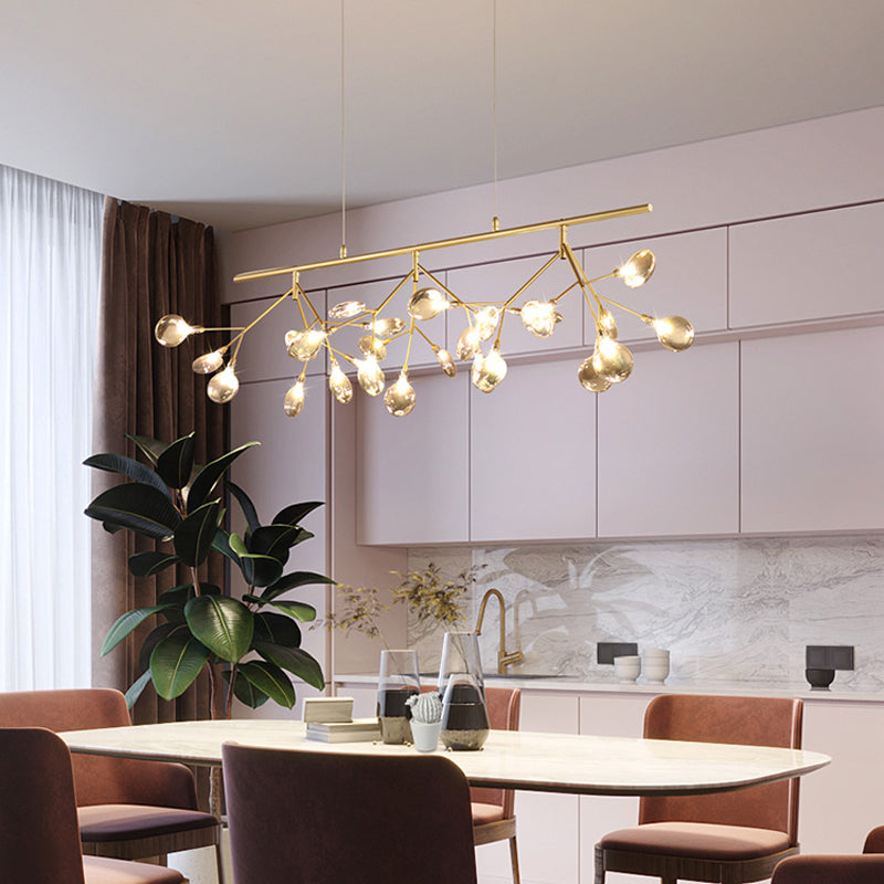 Smoke Grey Glass Firefly Hanging Lamp Kit Simplicity 27-Light Island Lighting Fixture for Dining Room Clearhalo 'Ceiling Lights' 'Glass shade' 'Glass' 'Island Lights' 'Pendant Lights' Lighting' 2026470