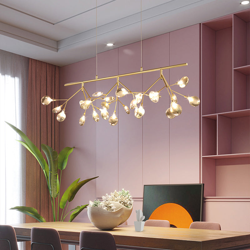 Smoke Grey Glass Firefly Hanging Lamp Kit Simplicity 27-Light Island Lighting Fixture for Dining Room Clearhalo 'Ceiling Lights' 'Glass shade' 'Glass' 'Island Lights' 'Pendant Lights' Lighting' 2026471