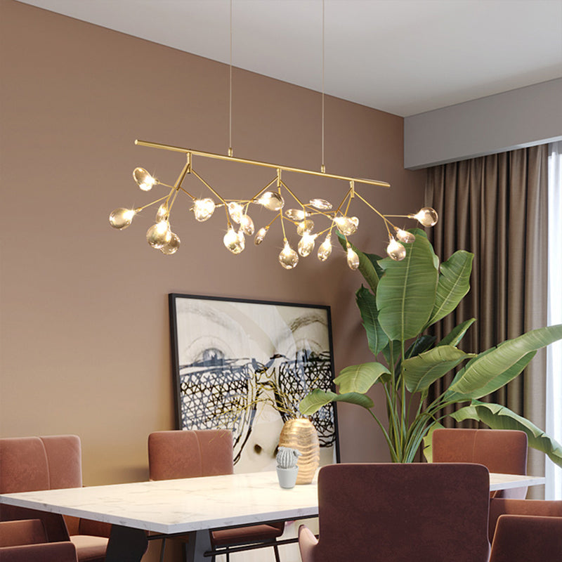 Smoke Grey Glass Firefly Hanging Lamp Kit Simplicity 27-Light Island Lighting Fixture for Dining Room Clearhalo 'Ceiling Lights' 'Glass shade' 'Glass' 'Island Lights' 'Pendant Lights' Lighting' 2026472