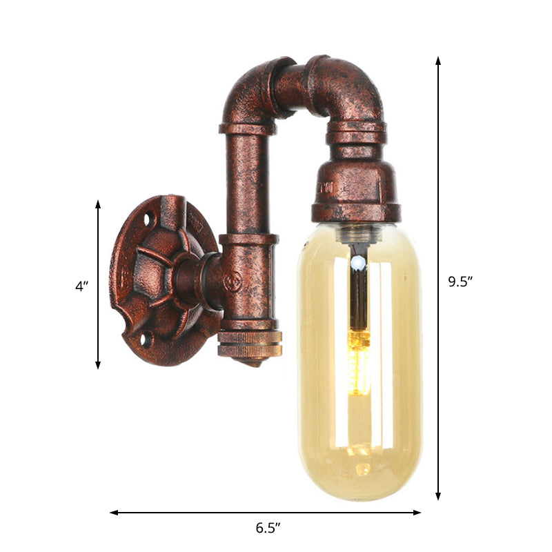 1 Light Amber Glass Wall Lamp Industrial Weathered Copper Oval Shade Bedroom Sconce Light Fixture, 9.5"/10"/12" H Clearhalo 'Art deco wall lights' 'Cast Iron' 'Glass' 'Industrial wall lights' 'Industrial' 'Middle century wall lights' 'Modern' 'Rustic wall lights' 'Tiffany' 'Traditional wall lights' 'Wall Lamps & Sconces' 'Wall Lights' Lighting' 202899