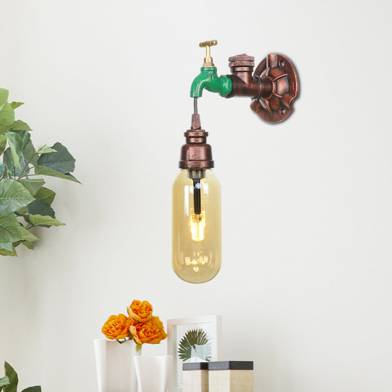 1 Light Amber Glass Wall Lamp Industrial Weathered Copper Oval Shade Bedroom Sconce Light Fixture, 9.5"/10"/12" H Weathered Copper 12" Clearhalo 'Art deco wall lights' 'Cast Iron' 'Glass' 'Industrial wall lights' 'Industrial' 'Middle century wall lights' 'Modern' 'Rustic wall lights' 'Tiffany' 'Traditional wall lights' 'Wall Lamps & Sconces' 'Wall Lights' Lighting' 202900