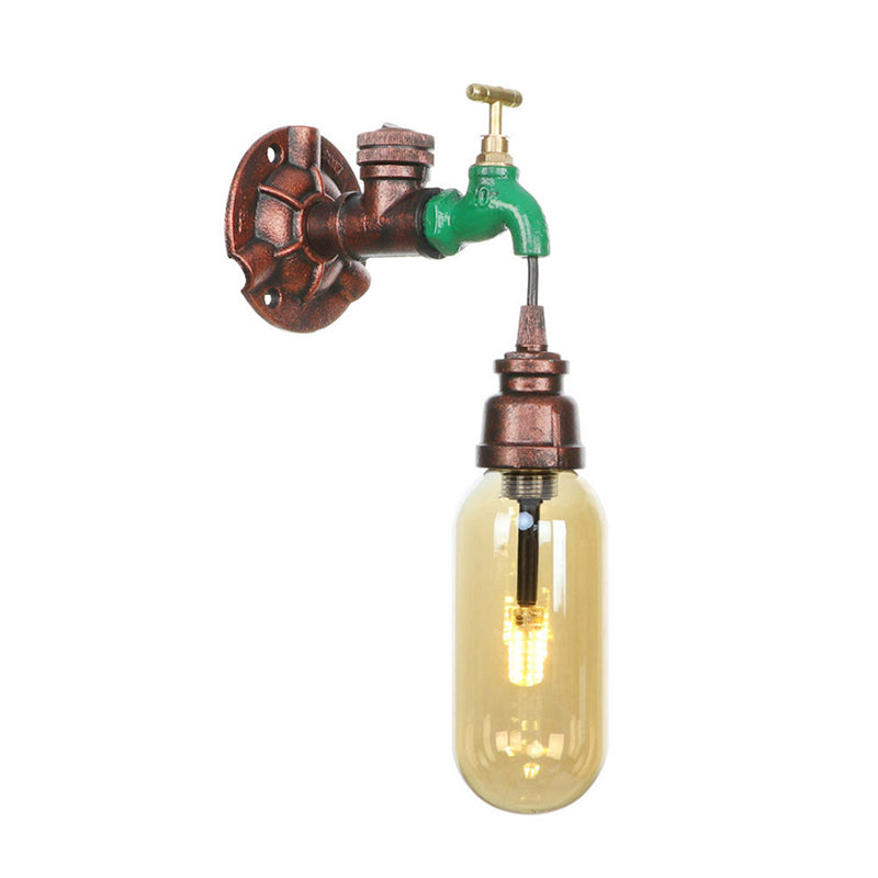 1 Light Amber Glass Wall Lamp Industrial Weathered Copper Oval Shade Bedroom Sconce Light Fixture, 9.5"/10"/12" H Clearhalo 'Art deco wall lights' 'Cast Iron' 'Glass' 'Industrial wall lights' 'Industrial' 'Middle century wall lights' 'Modern' 'Rustic wall lights' 'Tiffany' 'Traditional wall lights' 'Wall Lamps & Sconces' 'Wall Lights' Lighting' 202902