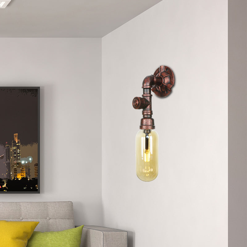 1 Light Amber Glass Wall Lamp Industrial Weathered Copper Oval Shade Bedroom Sconce Light Fixture, 9.5"/10"/12" H Weathered Copper 14" Clearhalo 'Art deco wall lights' 'Cast Iron' 'Glass' 'Industrial wall lights' 'Industrial' 'Middle century wall lights' 'Modern' 'Rustic wall lights' 'Tiffany' 'Traditional wall lights' 'Wall Lamps & Sconces' 'Wall Lights' Lighting' 202904