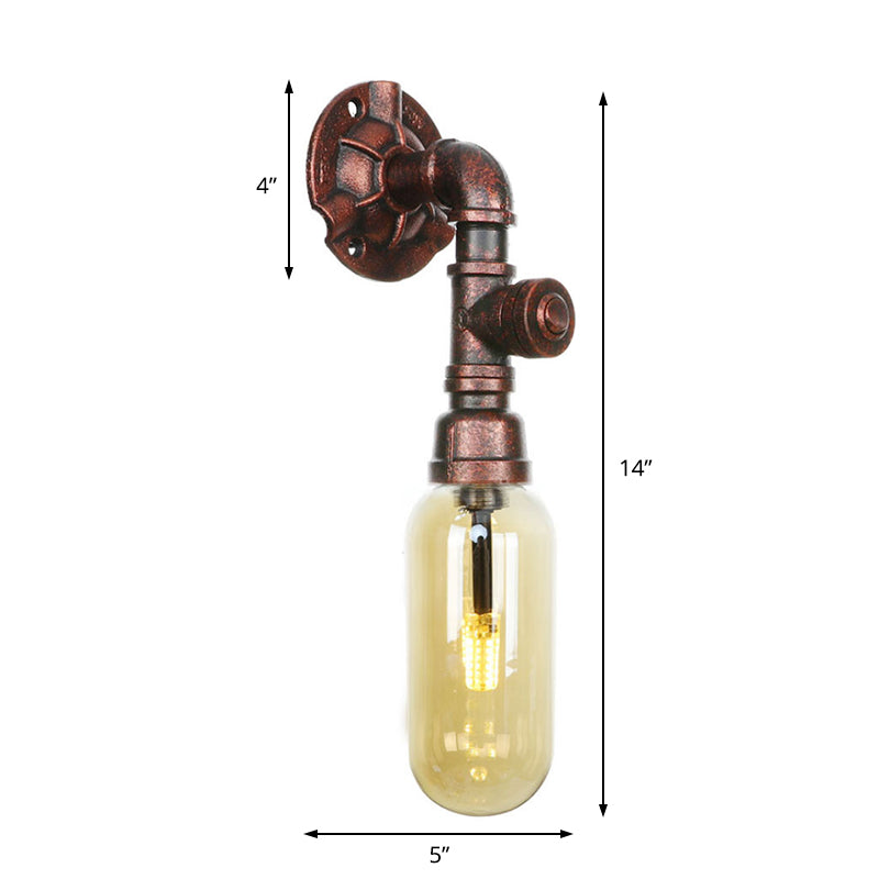 1 Light Amber Glass Wall Lamp Industrial Weathered Copper Oval Shade Bedroom Sconce Light Fixture, 9.5"/10"/12" H Clearhalo 'Art deco wall lights' 'Cast Iron' 'Glass' 'Industrial wall lights' 'Industrial' 'Middle century wall lights' 'Modern' 'Rustic wall lights' 'Tiffany' 'Traditional wall lights' 'Wall Lamps & Sconces' 'Wall Lights' Lighting' 202907