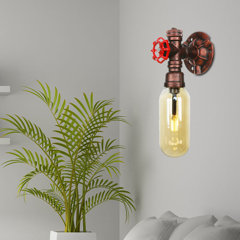 1 Light Amber Glass Wall Lamp Industrial Weathered Copper Oval Shade Bedroom Sconce Light Fixture, 9.5"/10"/12" H Weathered Copper 10" Clearhalo 'Art deco wall lights' 'Cast Iron' 'Glass' 'Industrial wall lights' 'Industrial' 'Middle century wall lights' 'Modern' 'Rustic wall lights' 'Tiffany' 'Traditional wall lights' 'Wall Lamps & Sconces' 'Wall Lights' Lighting' 202908