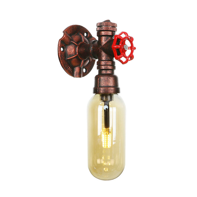 1 Light Amber Glass Wall Lamp Industrial Weathered Copper Oval Shade Bedroom Sconce Light Fixture, 9.5"/10"/12" H Clearhalo 'Art deco wall lights' 'Cast Iron' 'Glass' 'Industrial wall lights' 'Industrial' 'Middle century wall lights' 'Modern' 'Rustic wall lights' 'Tiffany' 'Traditional wall lights' 'Wall Lamps & Sconces' 'Wall Lights' Lighting' 202910
