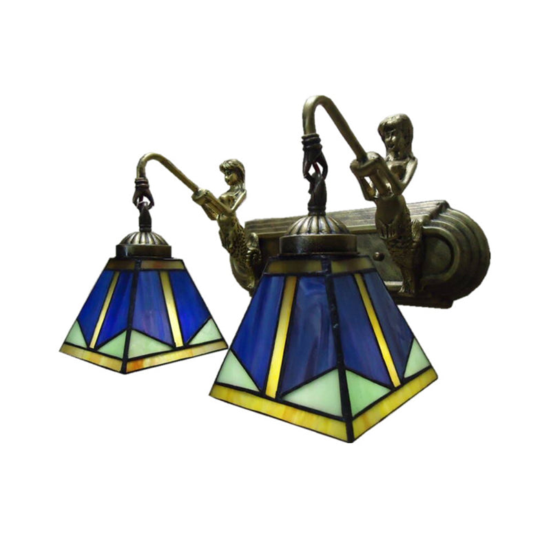 Trapezoid Wall Mount Light Fixture Tiffany Bronze Cut Glass Wall Lighting with Mermaid Arm Clearhalo 'Art deco wall lights' 'Cast Iron' 'Glass' 'Industrial' 'Middle century wall lights' 'Modern' 'Tiffany wall lights' 'Tiffany' 'Traditional wall lights' 'Wall Lamps & Sconces' 'Wall Lights' Lighting' 2029135