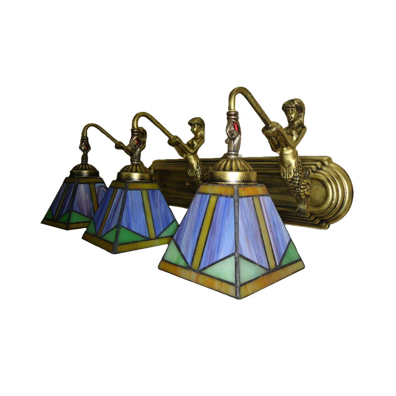 Trapezoid Wall Mount Light Fixture Tiffany Bronze Cut Glass Wall Lighting with Mermaid Arm Clearhalo 'Art deco wall lights' 'Cast Iron' 'Glass' 'Industrial' 'Middle century wall lights' 'Modern' 'Tiffany wall lights' 'Tiffany' 'Traditional wall lights' 'Wall Lamps & Sconces' 'Wall Lights' Lighting' 2029139
