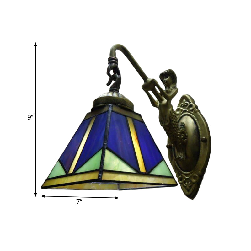 Trapezoid Wall Mount Light Fixture Tiffany Bronze Cut Glass Wall Lighting with Mermaid Arm Clearhalo 'Art deco wall lights' 'Cast Iron' 'Glass' 'Industrial' 'Middle century wall lights' 'Modern' 'Tiffany wall lights' 'Tiffany' 'Traditional wall lights' 'Wall Lamps & Sconces' 'Wall Lights' Lighting' 2029144