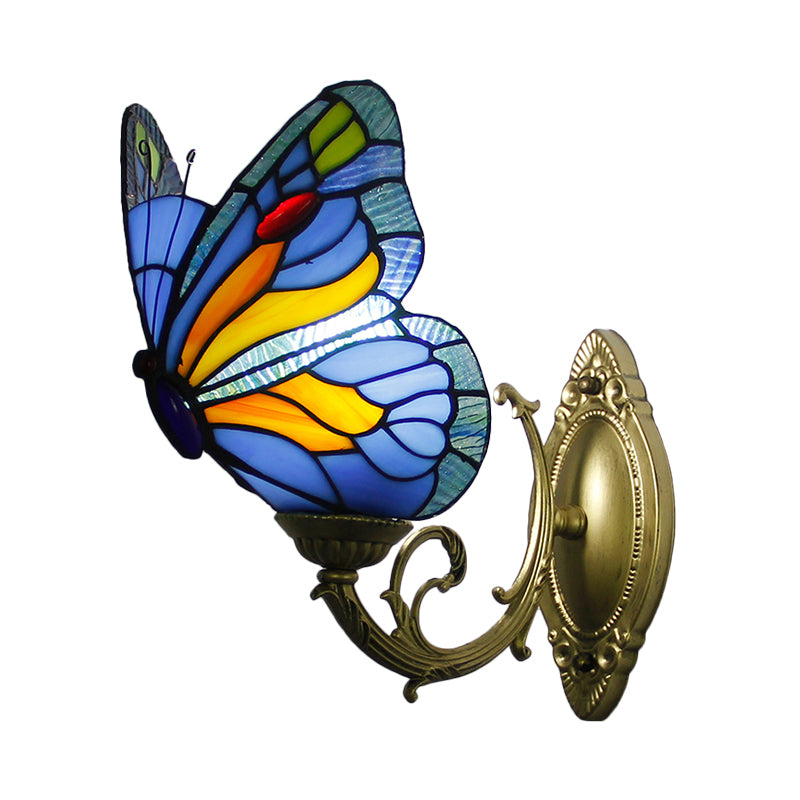 Curved Arm Stained Glass Wall Sconce Light Tiffany 1 Head Wall Mount Lamp with Geometry Shade Purple Clearhalo 'Art deco wall lights' 'Cast Iron' 'Glass' 'Industrial wall lights' 'Industrial' 'Middle century wall lights' 'Modern' 'Rustic wall lights' 'Tiffany' 'Traditional wall lights' 'Wall Lamps & Sconces' 'Wall Lights' Lighting' 2029165