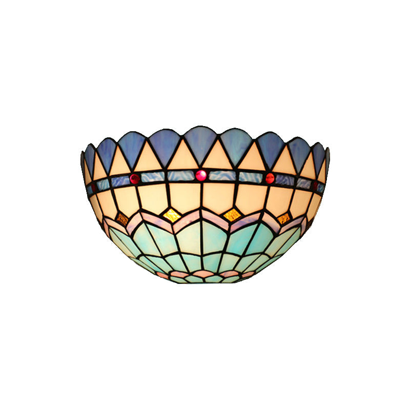 1-Head Flush Wall Sconce Tiffany Style Bowl Shade Stained Glass Wall Light Fixture Clearhalo 'Art deco wall lights' 'Cast Iron' 'Glass' 'Industrial' 'Middle century wall lights' 'Modern' 'Tiffany wall lights' 'Tiffany' 'Traditional wall lights' 'Wall Lamps & Sconces' 'Wall Lights' Lighting' 2029321