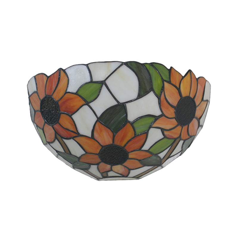 1-Head Flush Wall Sconce Tiffany Style Bowl Shade Stained Glass Wall Light Fixture Clearhalo 'Art deco wall lights' 'Cast Iron' 'Glass' 'Industrial' 'Middle century wall lights' 'Modern' 'Tiffany wall lights' 'Tiffany' 'Traditional wall lights' 'Wall Lamps & Sconces' 'Wall Lights' Lighting' 2029325