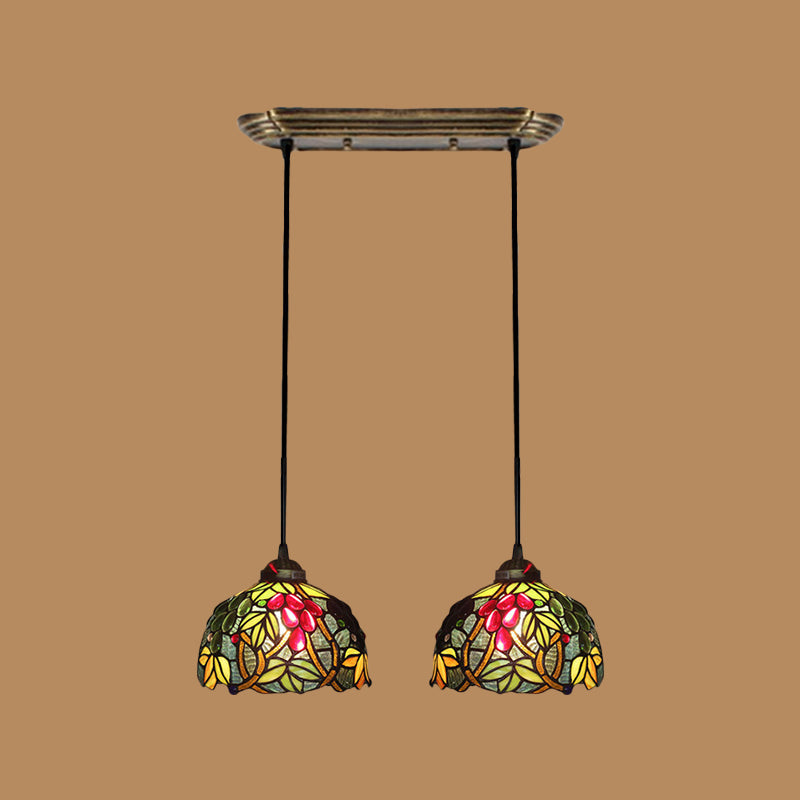 Green Stained Glass Multiple Hanging Light Barrel Victorian Pendant Lighting Fixture with Grapevine Pattern Clearhalo 'Art Deco Pendants' 'Cast Iron' 'Ceiling Lights' 'Ceramic' 'Chandeliers' 'Crystal' 'Industrial' 'Metal' 'Middle Century Pendants' 'Pendant Lights' 'Pendants' 'Tiffany close to ceiling' 'Tiffany Pendants' 'Tiffany' Lighting' 2029426