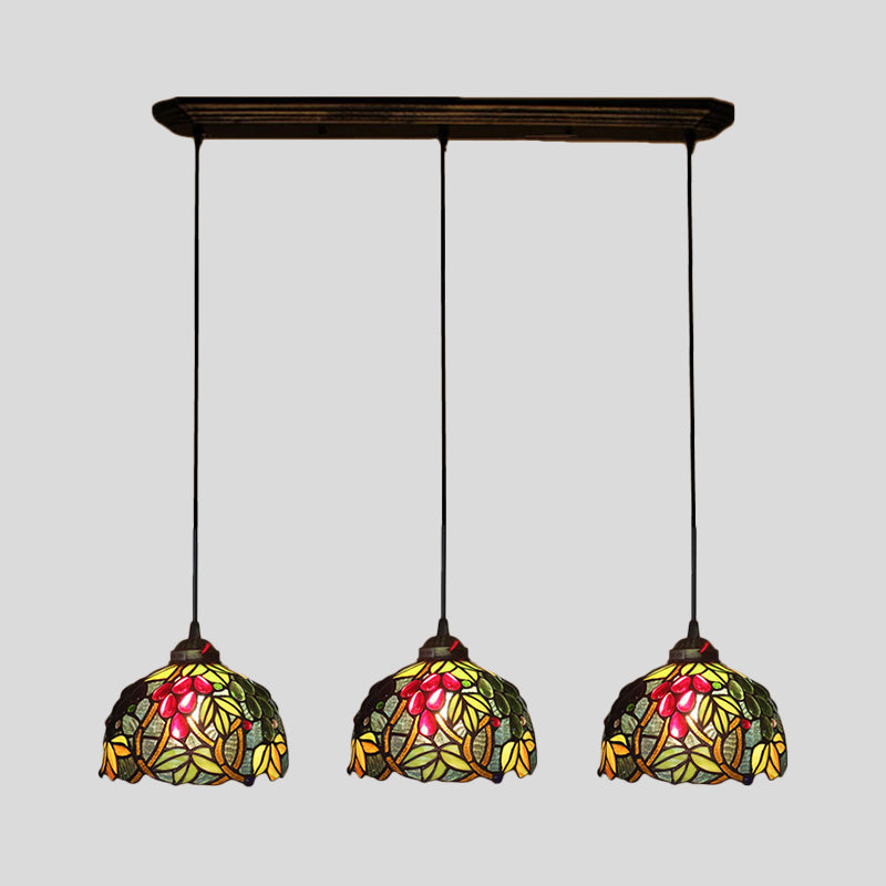 Green Stained Glass Multiple Hanging Light Barrel Victorian Pendant Lighting Fixture with Grapevine Pattern Clearhalo 'Art Deco Pendants' 'Cast Iron' 'Ceiling Lights' 'Ceramic' 'Chandeliers' 'Crystal' 'Industrial' 'Metal' 'Middle Century Pendants' 'Pendant Lights' 'Pendants' 'Tiffany close to ceiling' 'Tiffany Pendants' 'Tiffany' Lighting' 2029429