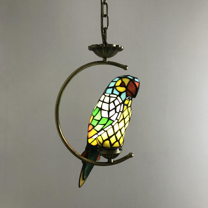 Bronze 1-Head Pendant Light Kit Baroque Metal C-Frame Hanging Lighting with Geometry Cut Glass Shade Yellow Clearhalo 'Art Deco Pendants' 'Cast Iron' 'Ceiling Lights' 'Ceramic' 'Crystal' 'Industrial' 'Metal' 'Middle Century Pendants' 'Pendant Lights' 'Pendants' 'Tiffany close to ceiling' 'Tiffany Pendants' 'Tiffany' Lighting' 2029571