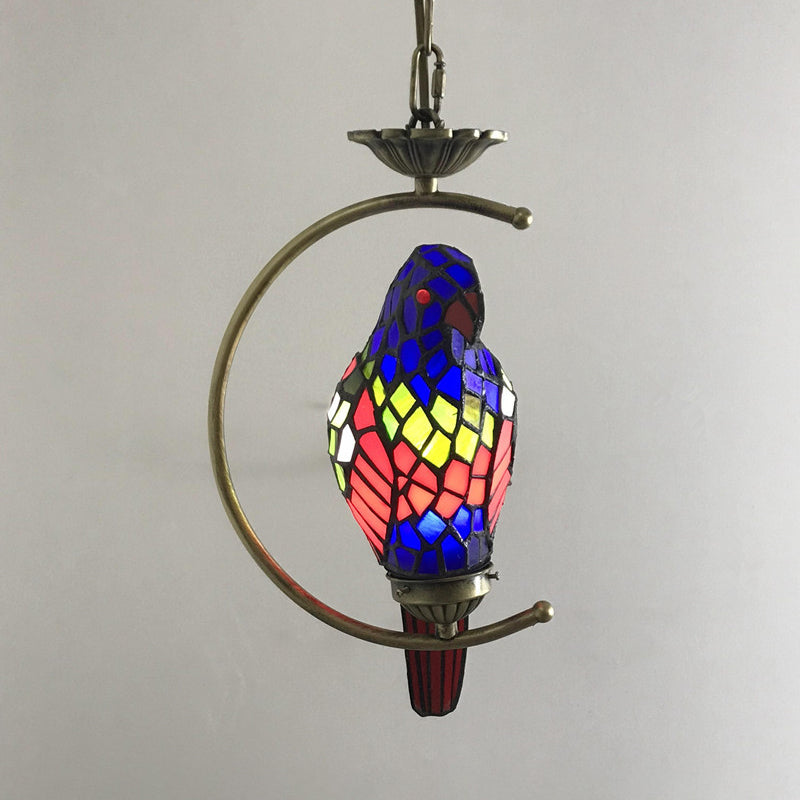 Bronze 1-Head Pendant Light Kit Baroque Metal C-Frame Hanging Lighting with Geometry Cut Glass Shade Dark Blue Clearhalo 'Art Deco Pendants' 'Cast Iron' 'Ceiling Lights' 'Ceramic' 'Crystal' 'Industrial' 'Metal' 'Middle Century Pendants' 'Pendant Lights' 'Pendants' 'Tiffany close to ceiling' 'Tiffany Pendants' 'Tiffany' Lighting' 2029574