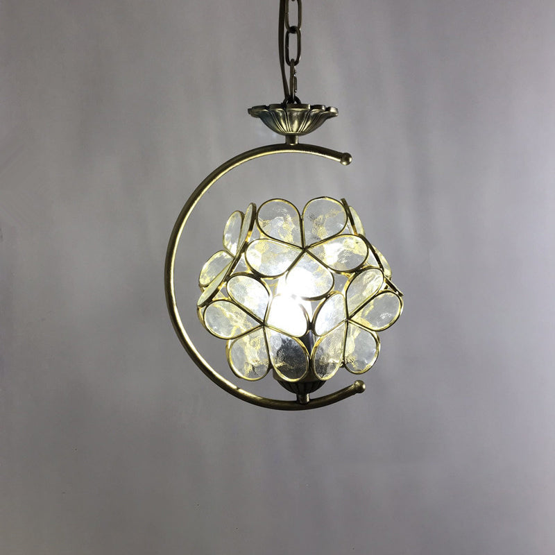 Bronze 1-Head Pendant Light Kit Baroque Metal C-Frame Hanging Lighting with Geometry Cut Glass Shade Clear Clearhalo 'Art Deco Pendants' 'Cast Iron' 'Ceiling Lights' 'Ceramic' 'Crystal' 'Industrial' 'Metal' 'Middle Century Pendants' 'Pendant Lights' 'Pendants' 'Tiffany close to ceiling' 'Tiffany Pendants' 'Tiffany' Lighting' 2029576