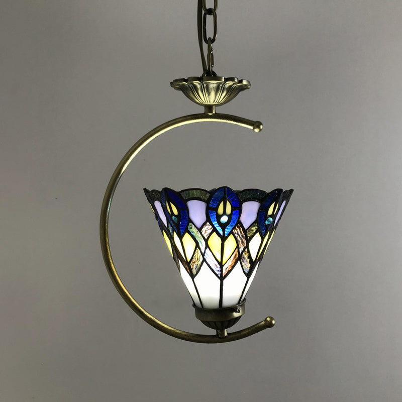 Bronze 1-Head Pendant Light Kit Baroque Metal C-Frame Hanging Lighting with Geometry Cut Glass Shade Purple Clearhalo 'Art Deco Pendants' 'Cast Iron' 'Ceiling Lights' 'Ceramic' 'Crystal' 'Industrial' 'Metal' 'Middle Century Pendants' 'Pendant Lights' 'Pendants' 'Tiffany close to ceiling' 'Tiffany Pendants' 'Tiffany' Lighting' 2029580