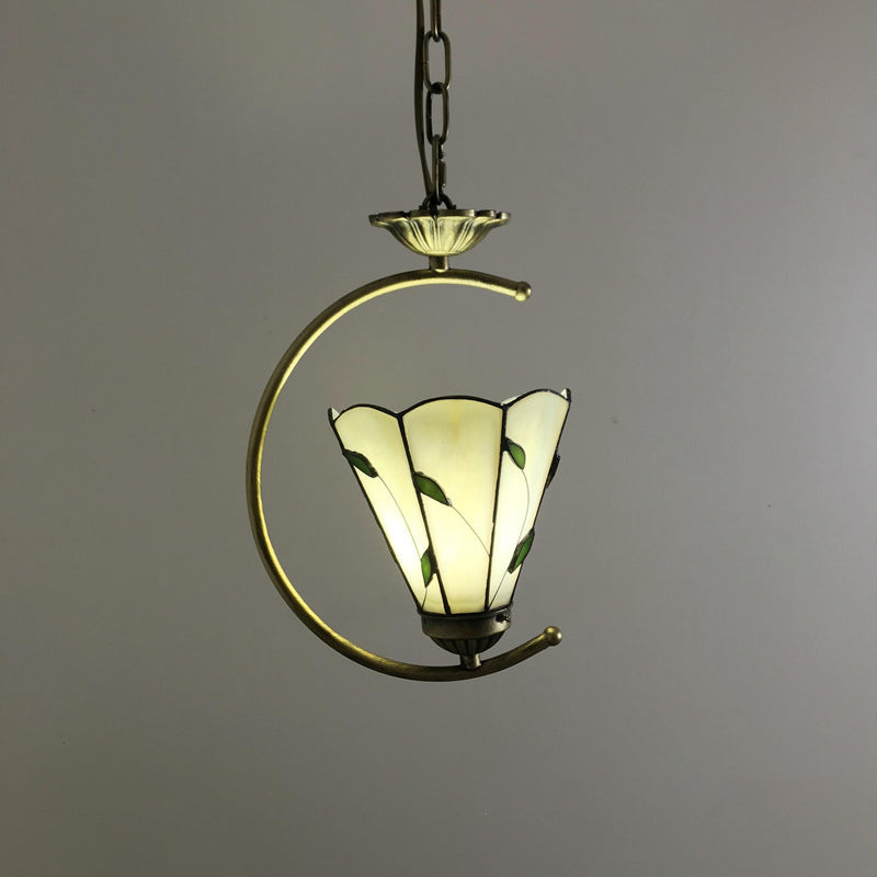 Bronze 1-Head Pendant Light Kit Baroque Metal C-Frame Hanging Lighting with Geometry Cut Glass Shade Beige Clearhalo 'Art Deco Pendants' 'Cast Iron' 'Ceiling Lights' 'Ceramic' 'Crystal' 'Industrial' 'Metal' 'Middle Century Pendants' 'Pendant Lights' 'Pendants' 'Tiffany close to ceiling' 'Tiffany Pendants' 'Tiffany' Lighting' 2029585