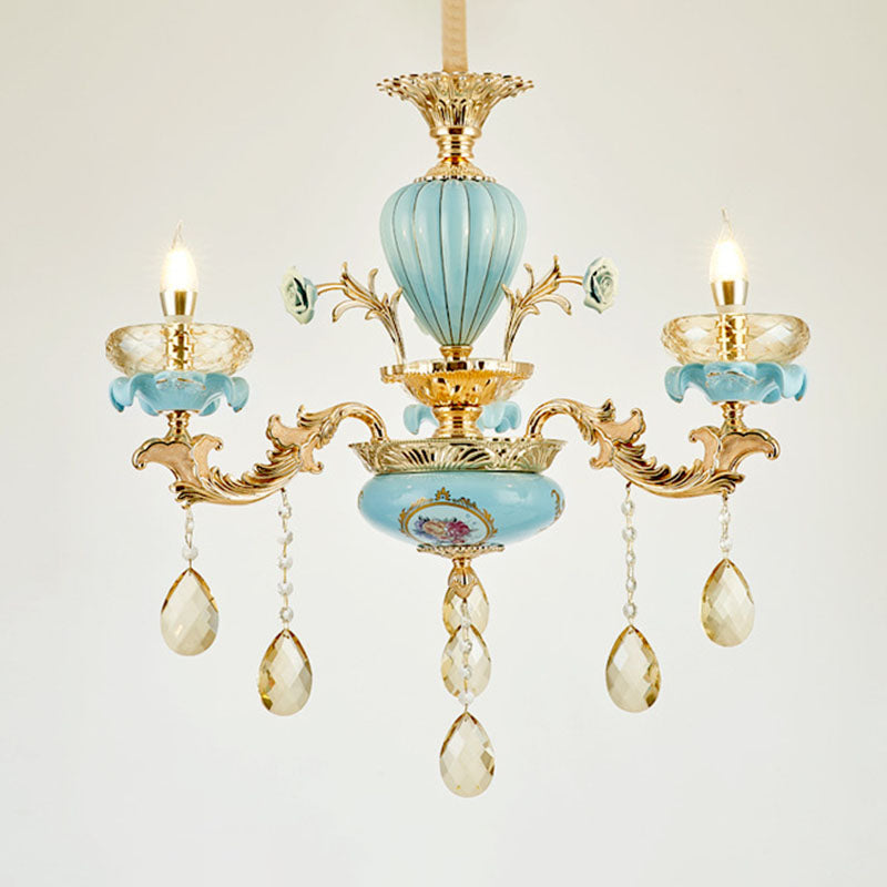 Shallow Bowl Living Room Chandelier Amber Crystal Modern Ceramics Pendant Light Kit in Gold Clearhalo 'Ceiling Lights' 'Chandeliers' Lighting' options 2029769