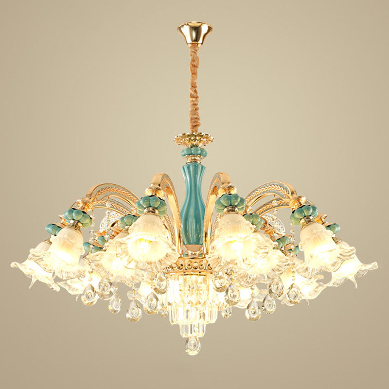 Petal Ceiling Pendant Light Simple Frosted Glass Living Room Crystal Hanging Chandelier in Gold Clearhalo 'Ceiling Lights' 'Chandeliers' 'Modern Chandeliers' 'Modern' Lighting' 2029807