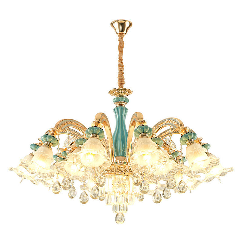 Petal Ceiling Pendant Light Simple Frosted Glass Living Room Crystal Hanging Chandelier in Gold Clearhalo 'Ceiling Lights' 'Chandeliers' 'Modern Chandeliers' 'Modern' Lighting' 2029808