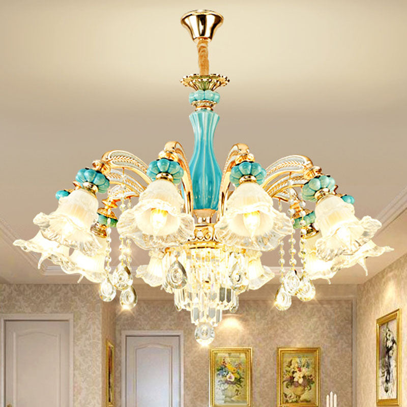 Petal Ceiling Pendant Light Simple Frosted Glass Living Room Crystal Hanging Chandelier in Gold 10 Gold Clearhalo 'Ceiling Lights' 'Chandeliers' 'Modern Chandeliers' 'Modern' Lighting' 2029810