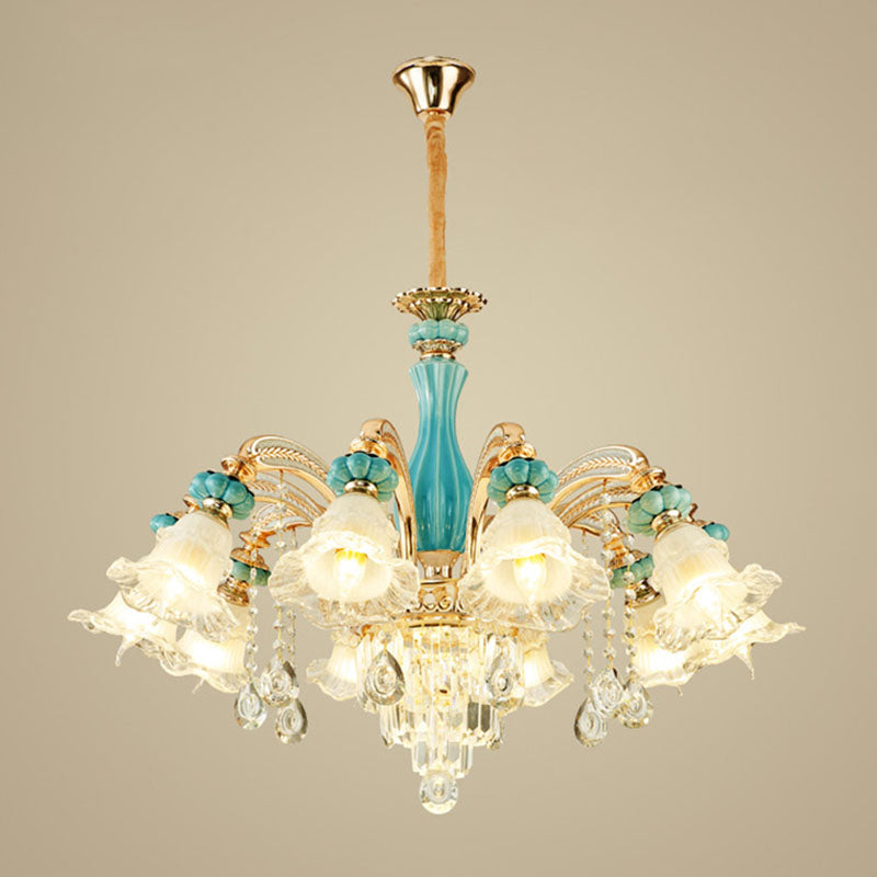 Petal Ceiling Pendant Light Simple Frosted Glass Living Room Crystal Hanging Chandelier in Gold Clearhalo 'Ceiling Lights' 'Chandeliers' 'Modern Chandeliers' 'Modern' Lighting' 2029811