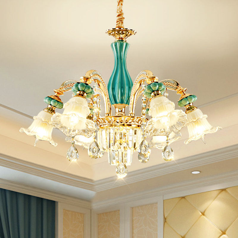 Petal Ceiling Pendant Light Simple Frosted Glass Living Room Crystal Hanging Chandelier in Gold 6 Gold Clearhalo 'Ceiling Lights' 'Chandeliers' 'Modern Chandeliers' 'Modern' Lighting' 2029813