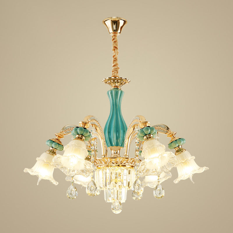 Petal Ceiling Pendant Light Simple Frosted Glass Living Room Crystal Hanging Chandelier in Gold Clearhalo 'Ceiling Lights' 'Chandeliers' 'Modern Chandeliers' 'Modern' Lighting' 2029814