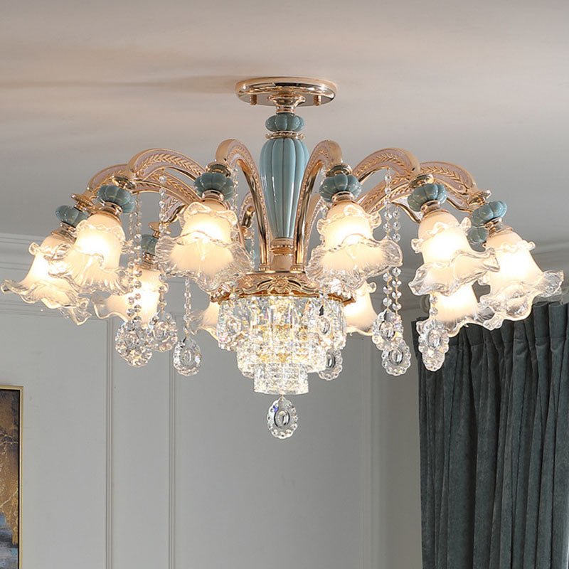 Nordic Flower Ceiling Suspension Lamp Frosted Glass Living Room Chandelier Light Fixture in Gold 10 Gold Clearhalo 'Ceiling Lights' 'Chandeliers' 'Modern Chandeliers' 'Modern' Lighting' 2029819