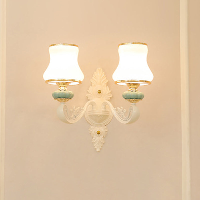 White Glass Tapered Chandelier Contemporary Light Blue Pendant Lighting for Living Room 2 White Clearhalo 'Ceiling Lights' 'Chandeliers' 'Modern Chandeliers' 'Modern' Lighting' 2029888