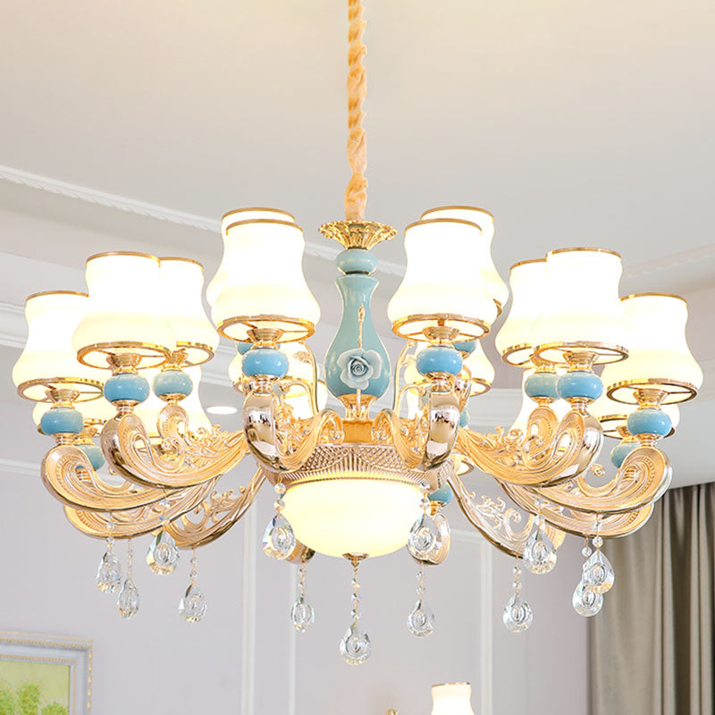 Tapered Pendant Chandelier Modernist Opal Frosted Glass Gold Hanging Light Kit with Crystal Accent 18 Gold Clearhalo 'Ceiling Lights' 'Chandeliers' 'Modern Chandeliers' 'Modern' Lighting' 2029889